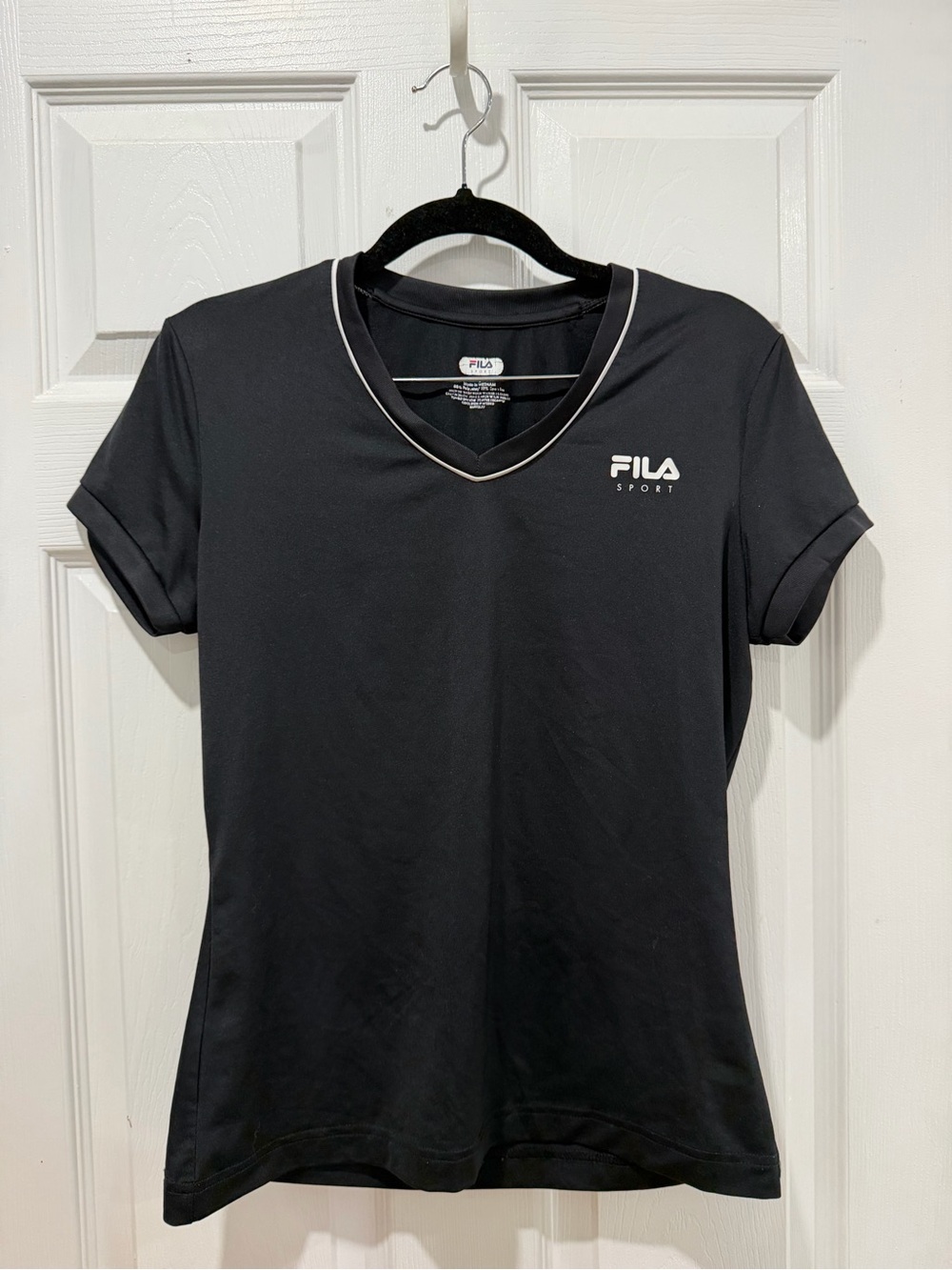 Fila Black V‑Neck Sport Top with White Trim